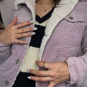 Lavender Fuzzy Fleece Button-Up Jacket